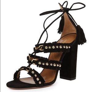 Aquazzura Tulum Black Heel Sandals 37